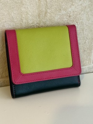 Color Block Tri-fold Mini Wallet RFI Protection New Leather Women s