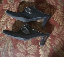 Vintage Nine West 8.5 M Black Leather Square Toe Pumps-Classic Block Heel Office