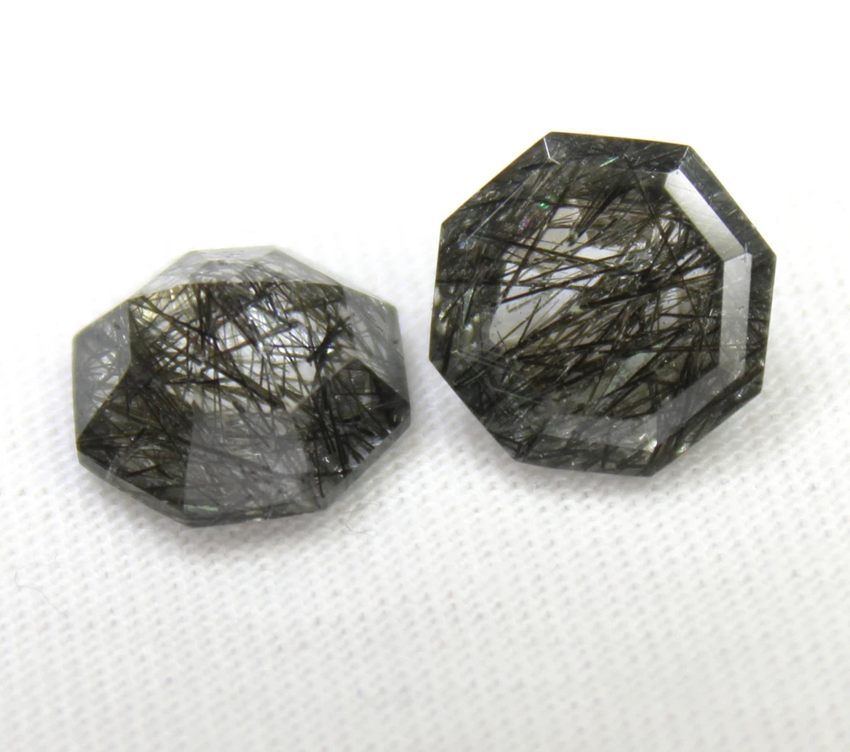 Natural Faceted Black Rutile Quartz Pair In Square Shape 6.75 Carats 10x10x5 mm - Image 3 of 4