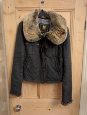 Giacca cerata Belstaff etichetta oro wmns con pelliccia di lapin indossata marcata taglia 46