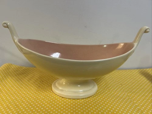 Vintage Red Wing USA 1055 Ivory Pink Art Deco Centerpiece Dish Bowl 11 X7 READ