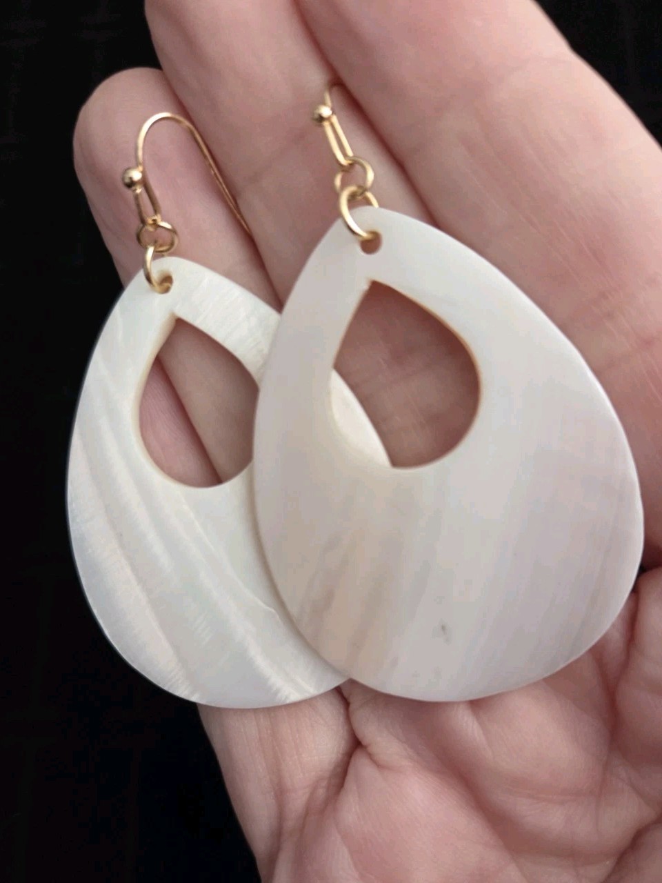 Vintage MOTHER OF PEARL Earrings Large Teardrop Pierced Dangles BOHO