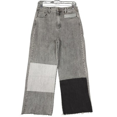 Tractr High Rise Straight Leg Patchwork Jeans Gray Size 8 29 Raw Hem