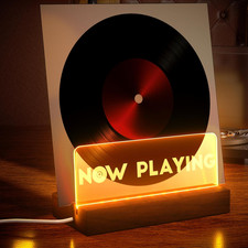 Lighting Now Playing Vinyl Record Stand, Wooden Rack with Acrylic Panel