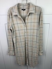 Quince LARGE Stretch Sweater Fleece Shirt Dress Oatmeal Plaid Preppy Pockets 