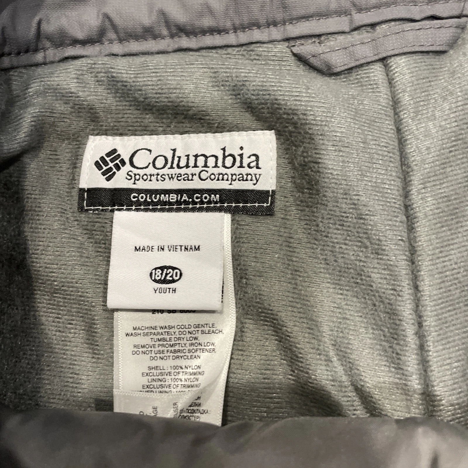 Columbia Youth 18/20 Snow Ski Pants Gray Insulated Snowboard Zip Cargo Pockets