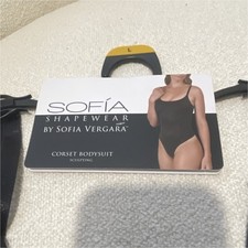 Sofia Vergara Corset Bodysuit Shapewear Sculpting Waist Abdomen Black Satin L