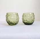 Vintage 2 Anchor Hocking Lido Milano Glass 8oz Avocado Green Roly Poly Rocks Set