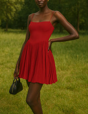 Reformation Ezlynn Mini Dress Red Sangre Pleated Georgette Size 4