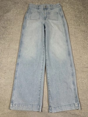 Old Navy Jeans Womens 8 Tall Blue Extra High Rise Sky Hi Wide Leg Patch Pockets