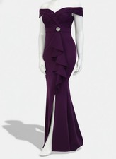 Jessica Howard Women's Purple Off-The-Shoulder Ruffle-Front Dress Size 8