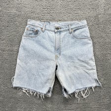 VTG Levi's 550 Cutoff Shorts Womens 13 Long Light Wash USA 80s Frayed Relaxed