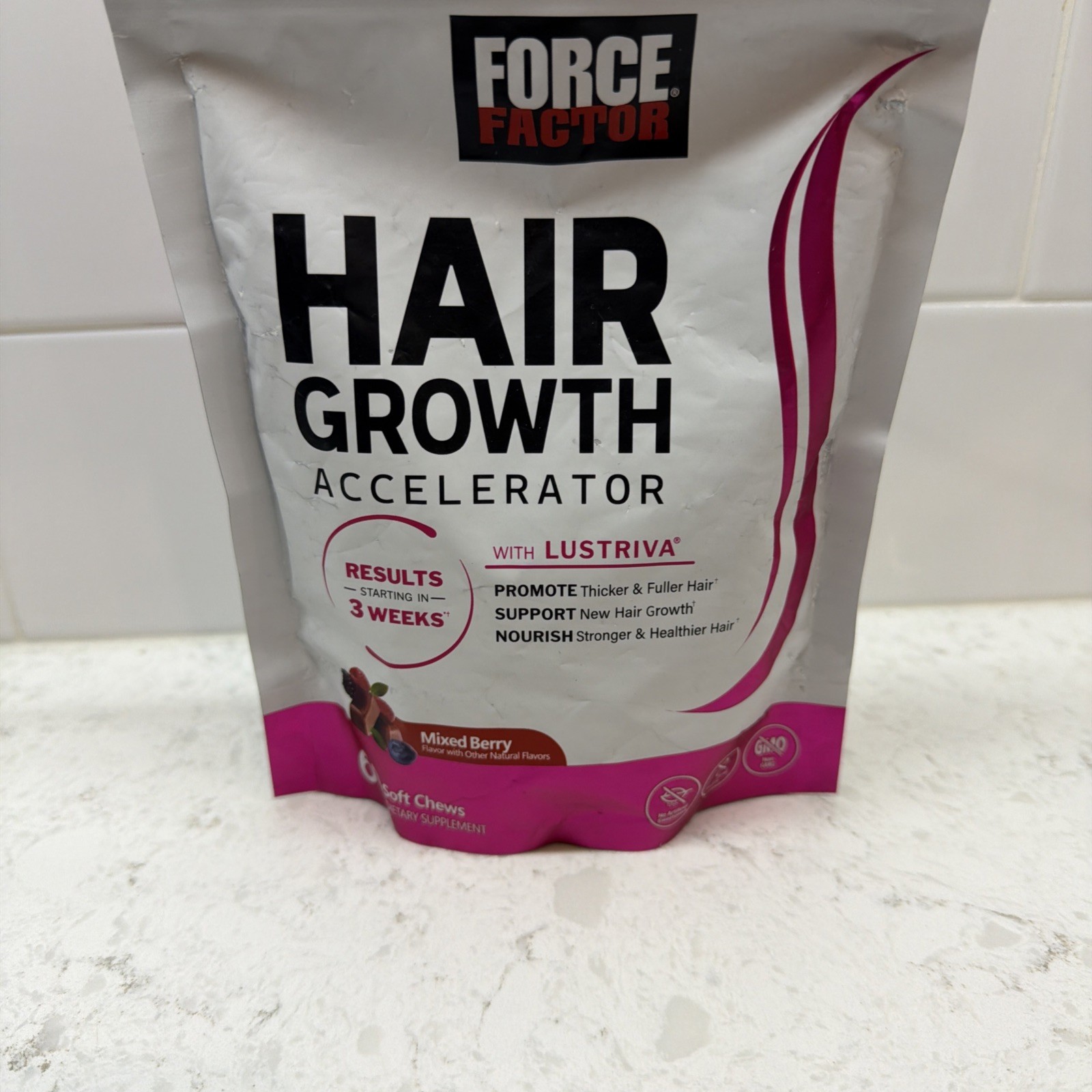 Hair Growth Accelerator, Mixed Berry, 60 Soft Chews expiration 2/19/28