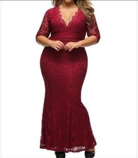 PLUS SIZE LACE Maxidress Burgandy sz 1X 14W - Wedding Mother Of The Bride Dress
