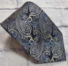 NWT Pronto Uomo Silk Tie Blue Gold Black Gray Floral Men Necktie Long 62 x 3.75