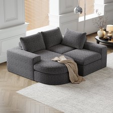 Chenille-Sofa mit gebogenen Elementen und Liegestuhl, vollständig komprimiert