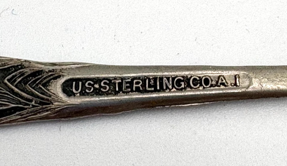 Antique Art Nouveau Sterling Silver Mermaid Spoon Painted Shell US Sterling Co - Image 3 of 4