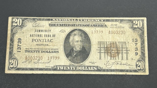1929 $20 National Currency Pontiac Michigan Note US Bill LOW Shipping!!!