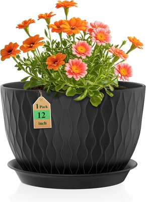 12 Inch Large Plant Pots for Indoor or Outdoor Plants, Wide Water Ripples  Flower | eBay