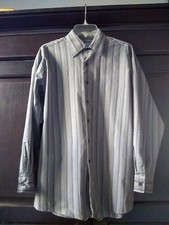Kenneth Cole Reaction Gray Striped Dress Shirt Size M EUC