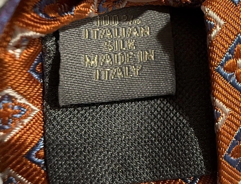 Corbata para hombre IKE BEHAR 100 % seda italiana naranja/azul geométrica hecha en Italia Foto 4 de 4