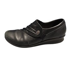 Clarks Hope Roxanne Loafers Womens Sz 8 Black Leather Round Toe Comfort Slip On