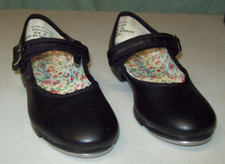 Vintage Capezio Girls 13M Tela Tone Tap Shoes, Black Leather, Pre-owned 1807 