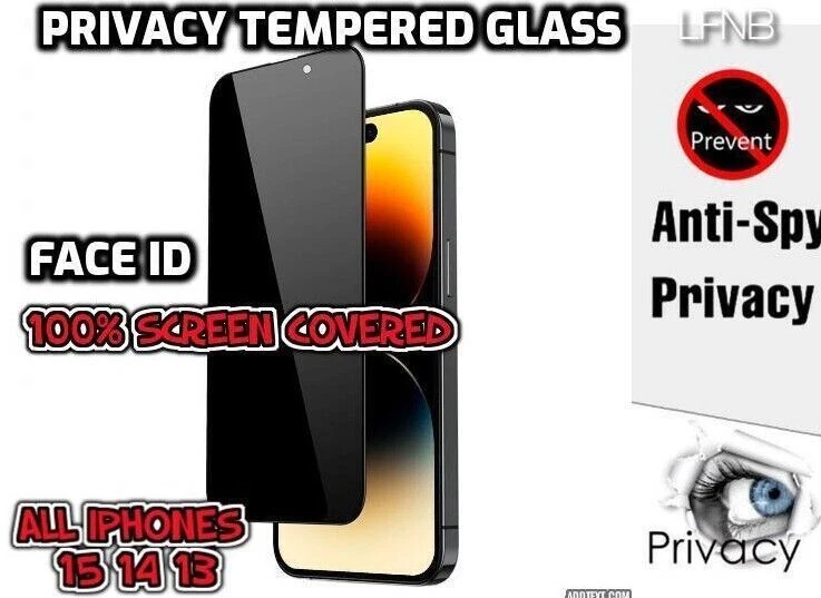 Privacy Tempered Glass Screen Protector For iPhone 15 14 13 12 11 Pro Max Plus X - Image 2 of 4