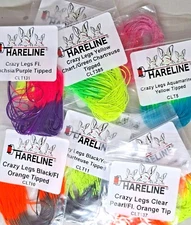 Hareline Tipped Crazy Legs Fly Tying 5 Skirts Pack Silicone BiColored  15 Colors