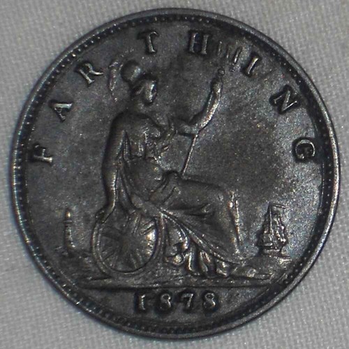 1878 Bronze Coin From Great Britain Farthing Young Queen Victoria Laureate Bust - Picture 3 of 5