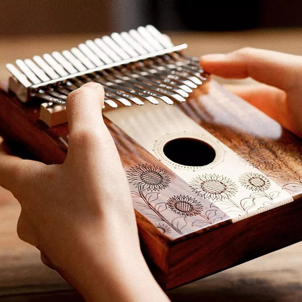 17 Key Kalimba Thumb Piano Finger Mbira Mahogany Wood Keyboard Music ...