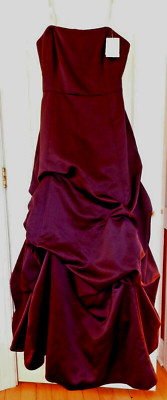 DAVID'S BRIDAL dress size 12 strapless rich purple satin pick up $180 NEW (p12)