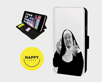 RUDE NAUGHTY NUN FUNNY - Kunstleder Klapp Handy Hülle Cover - iPhone/Samsung