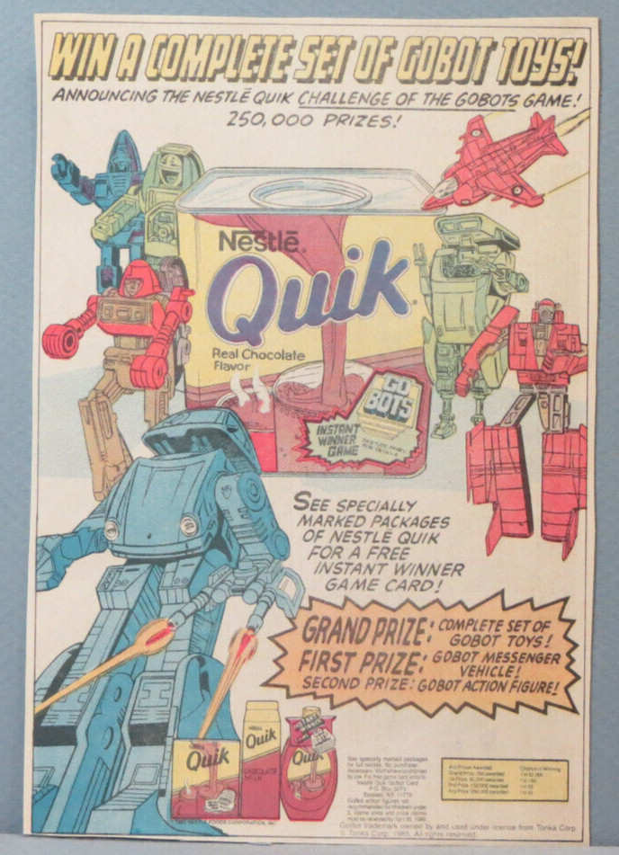 VTG Nestle Quick 1985 Comic Ad Gobot Promo 80s Pop Paper Advertising