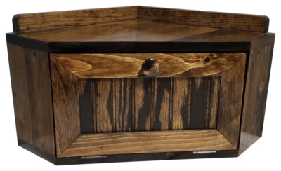 SOLID WOOD CORNER BREADBOX - DISTRESSED - FARMHOUSE - PRIMITIVE - MADE IN USA