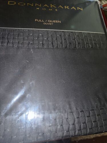 Donna Karan Home Queen Duvet Cover Essential Silky Stripe Black New