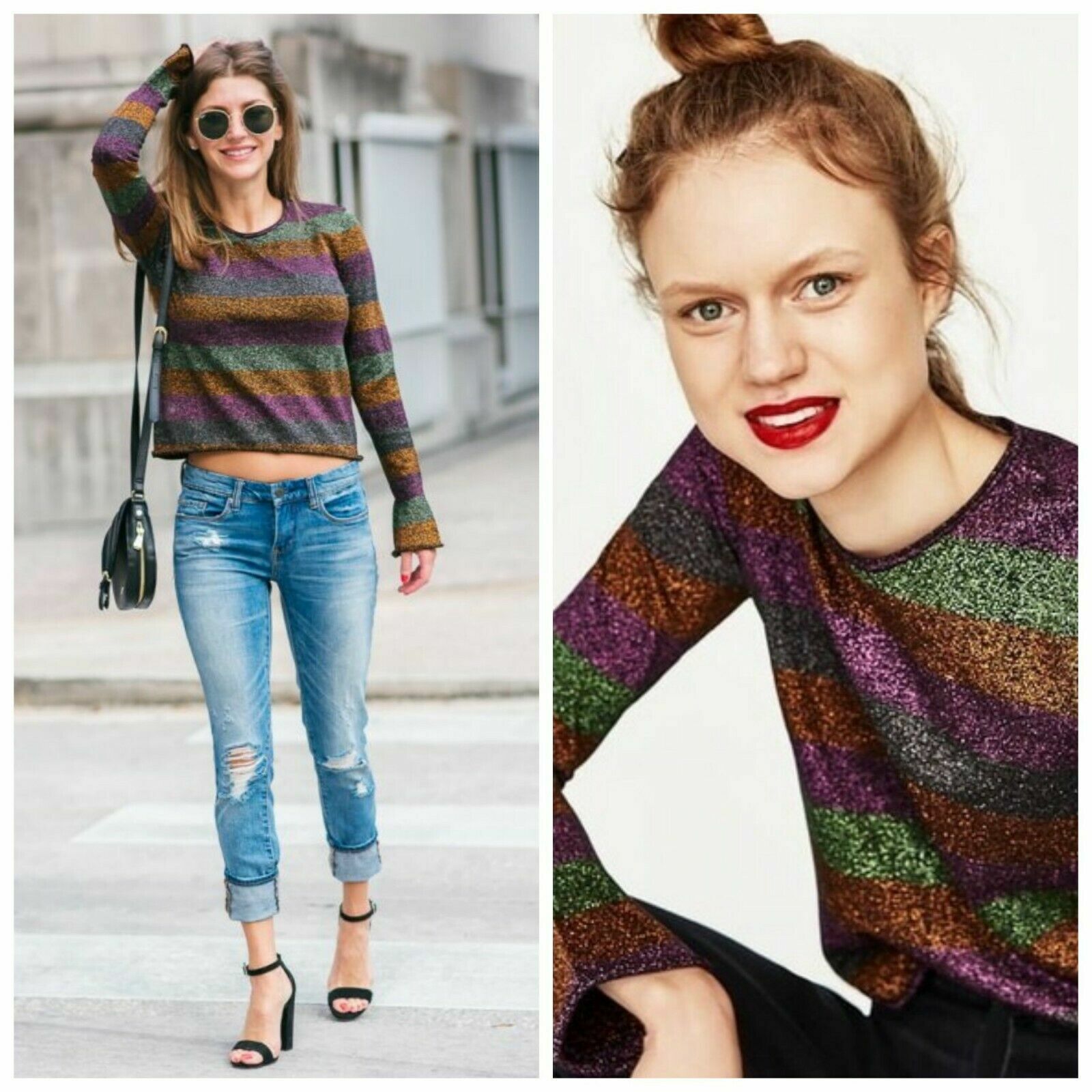 Zara Sweater Rainbow Stripe Metallic 