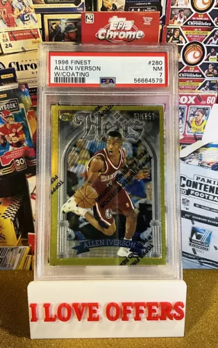 1996 TOPPS FINEST ALLEN IVERSON ROOKIE GOLD HEIRS RARE #280 W / COATING PSA 7 RD