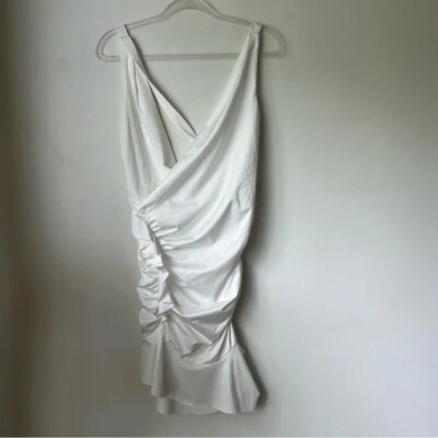 Princess Polly Devotion White Ruffle Bodycon Plunging Neckline Mini Dress 4  | eBay