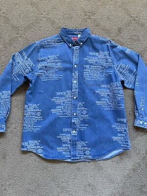 SUPREME - Trademark Jacquard Denim Shirt Size Large - NEW | eBay