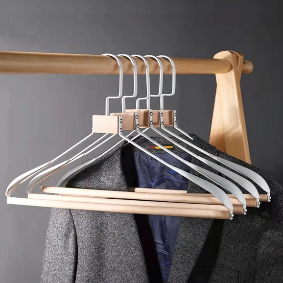 100x Wooden Metal Suit Coat Hanger Wide Shoulder Anti-Slip Trousers Bar  Hangers