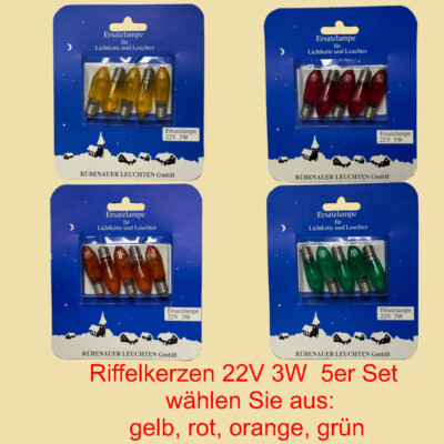5 Stück Rübenauer Riffelkerzen 22V / 3W Farbe auswählbar (gelb,rot,orange,grün)