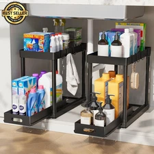 2 Pack 2 Tier Under Sink Shelf Organizers And Storage, Bathroom Cabinet Storage