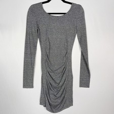 New Express XSmall XS Heather Gray Bodycon Ruched Long Sleeve Dress Scoop Neck