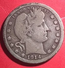 1914 US Barber SILVER Quarter "Philadelphia" Mint! VG! Old US Coin!