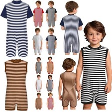 KIds Special Needs Adaptive Clothing Anti-strip Romper Striped Zip Back Jumpsuit