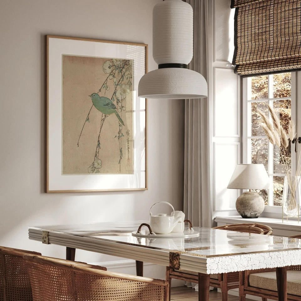 Póster vintage de arte botánico japonés, decoración de pared floral y pájaro Foto 4 de 4