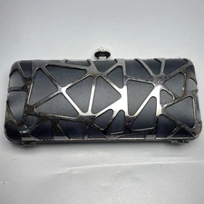 Olga Berg Black Silver Glam Clutch Purse Rhinestone Evening Cocktail Bag