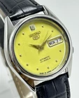 Vintage Seiko 5 Yellow Dial Day-Date Automatic Movement No.7S36A Men Wrist Watch