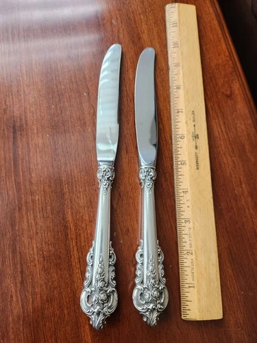 SET OF 2 WALLACE GRANDE BAROQUE 9 3/4" STERLING SILVER TRUE DINNER KNIVES KNIFE